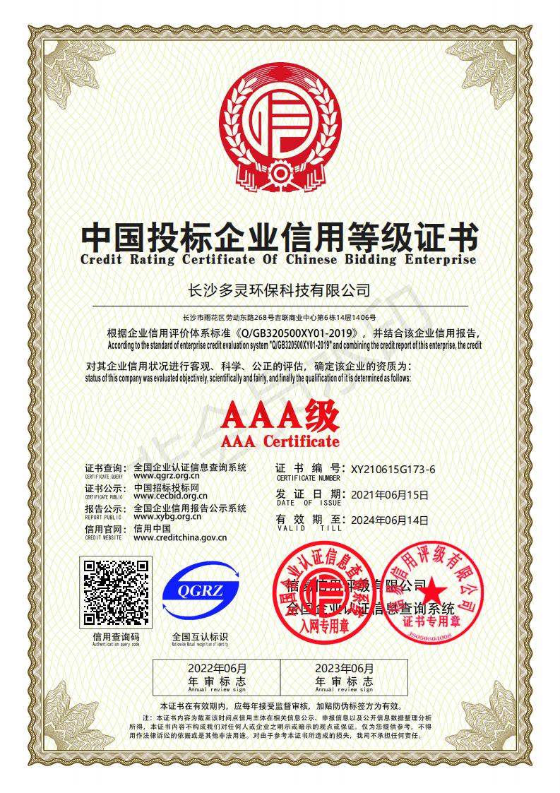 中國投標(biāo)企業(yè)信用等級(jí)證書